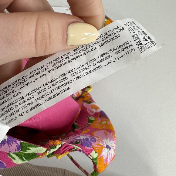 Zara Floral Crop Top Womens XL Pink Satin Underwire Bustier Cami Country Cottage - Picture 13 of 14